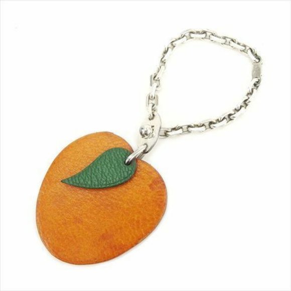 Hermes key ring Key holder Orange Leather Silver Woman Authentic Used - Picture 1 of 7